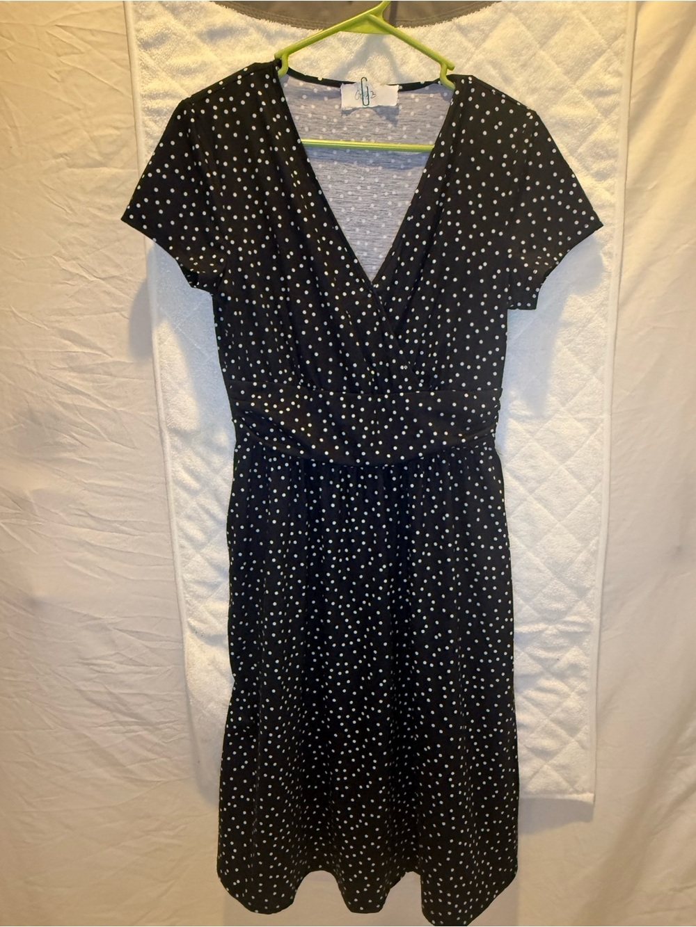 Black Polka Dot V-Neck Midi Dress